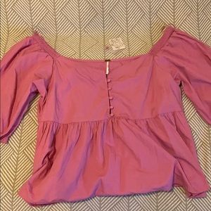 Free People Size Large Pink Puff Sleeve Top